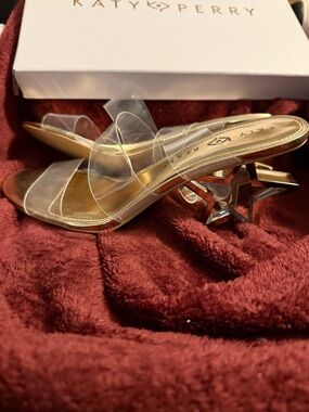 Katy Perry Collections Gold Slide Sandals with Clear Straps